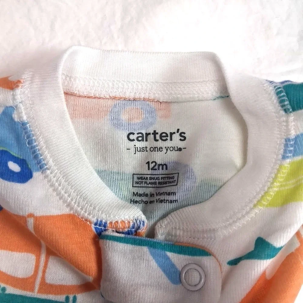 Carter's Just One You Open Feet Baby Boy 12 Mos Cotton Sleeper 1pc Trucks Cars